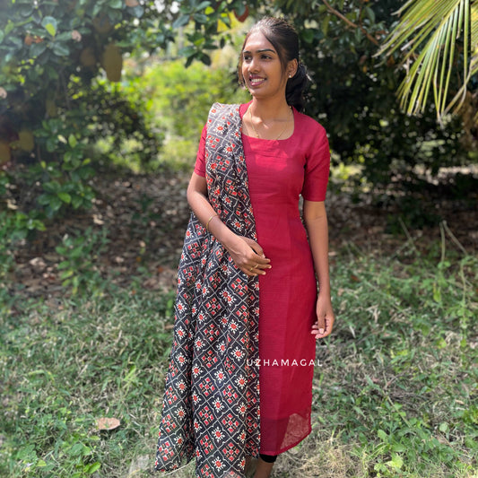 Burgundy story kurti set